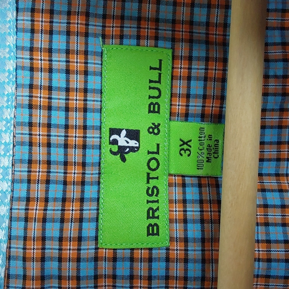 Bristol & Bull Mens Blue/ Orange Checkered Dress Shirt Formal/ Casual Sz.3X - Picture 7 of 7